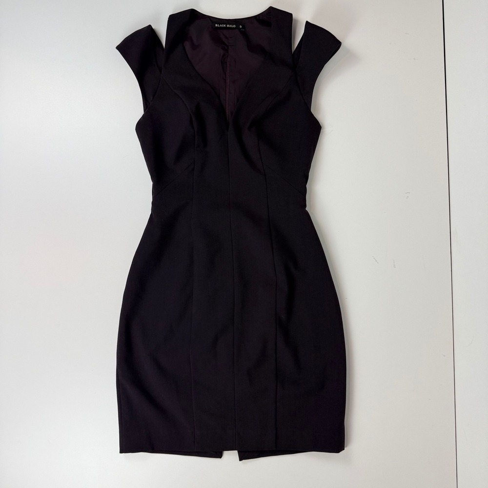 Black Halo Womens Dark Purple Cold Shoulder Cutout Sheath Mini Dress Size 0
